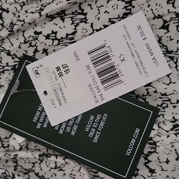 NWT Volcom Bae Bae Doll Black and White Floral Tie Top Tube Top XS - Picture 3 of 5